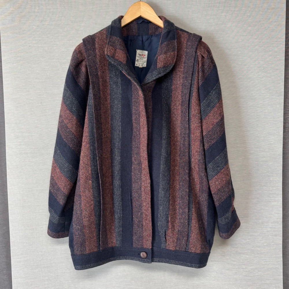 Vtg Avoca Collection Irish Tweed Wool Jacket Striped - Women's Medium - Purple - Picture 10 of 12